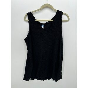 Noblu Womens Black Textured Tank Top Tunic‎ Sz XL Lagenlook Boho Crinkle Artsy